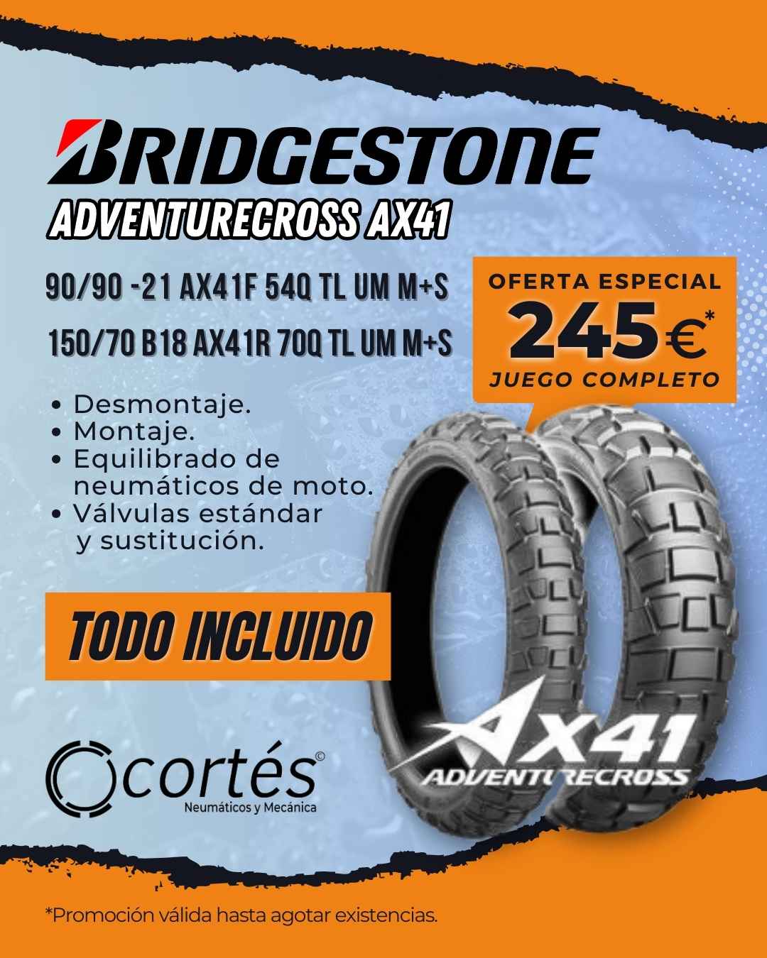 Descubre la súper oferta de los neumáticos para moto Bridgestone AdventureCross AX41 en Sevilla Descubre la súper oferta de los neumáticos para moto Bridgestone AdventureCross AX41 en Sevilla